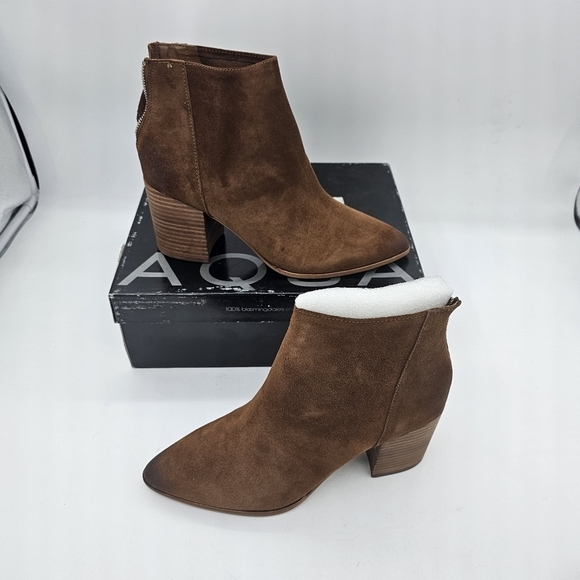 NIB Aqua Women's Tan/ Brown Suede Leather Pointed Toe Dante Booties Size 9.5 - Picture 6 of 15